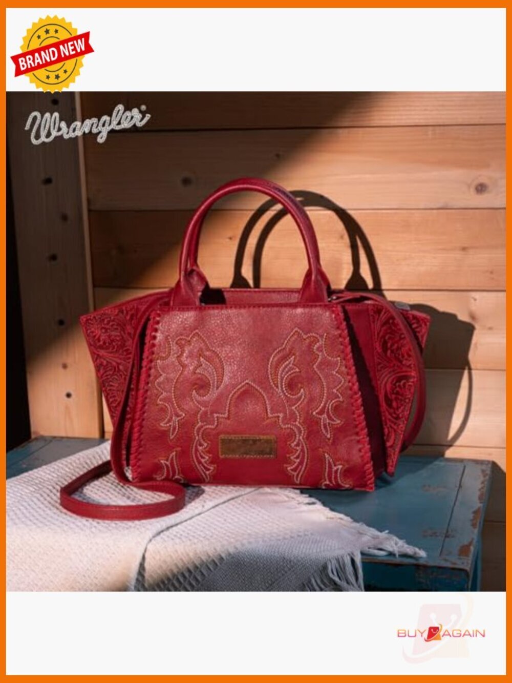 Western Embroidered Tote Bag with Crossbody Strap Faux Leather Top Handle - Picture 5 of 7
